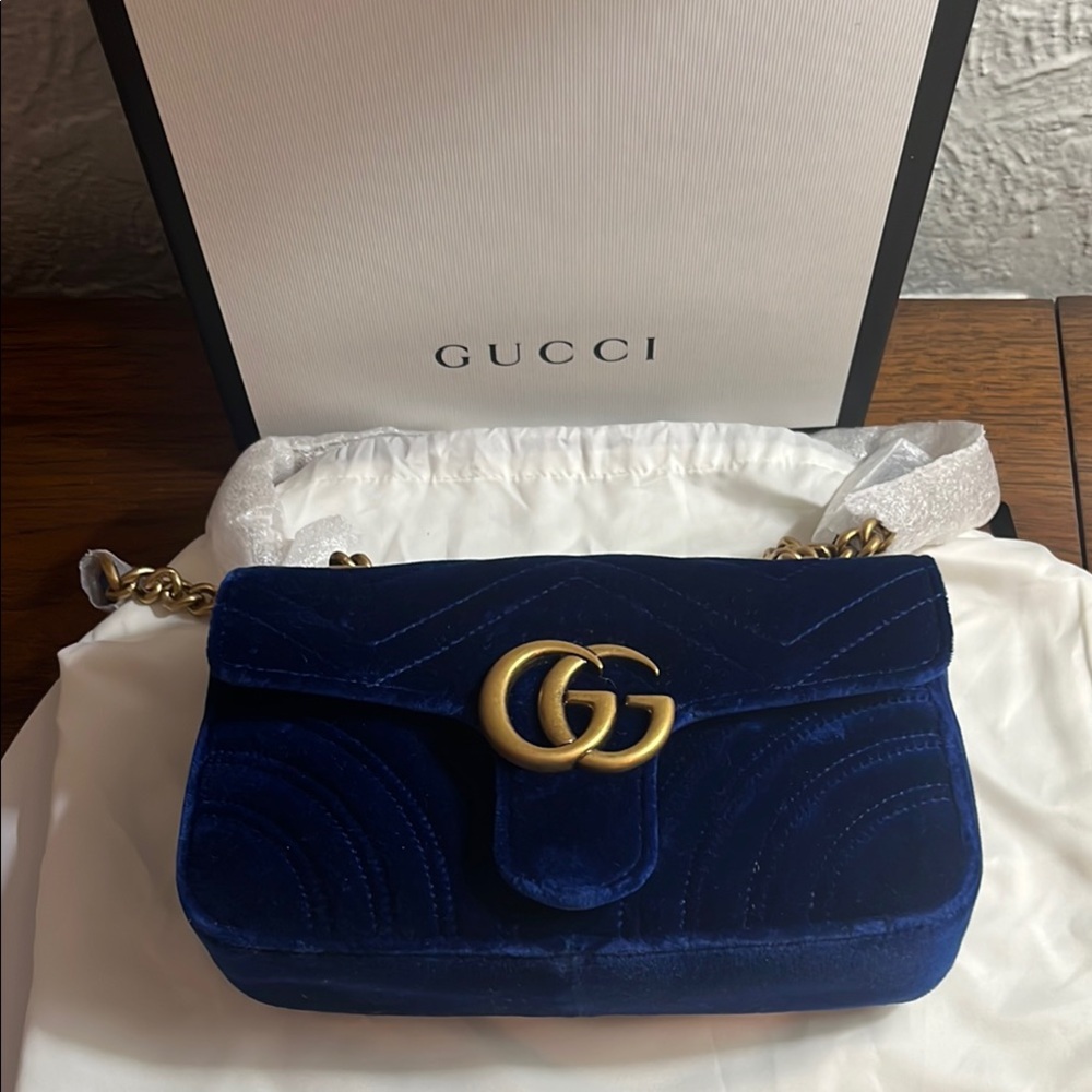 Gucci Blue Velvet Shoulder Bag